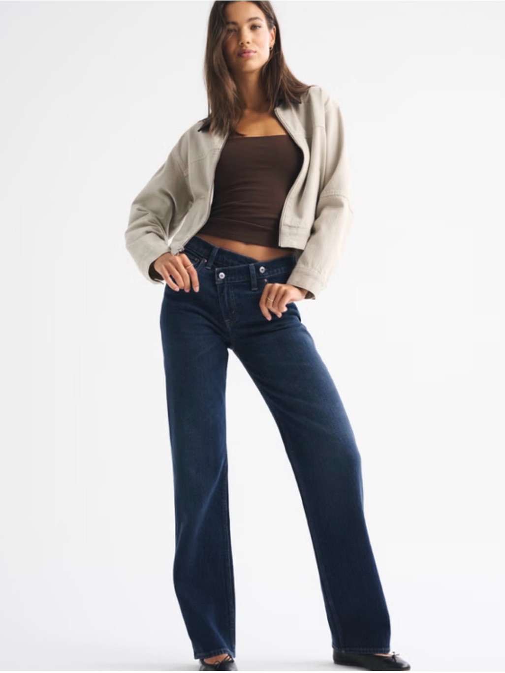 Risen Straight Leg Cross Over Waist Band Women’s Jeans In Dark Indigo 13/31